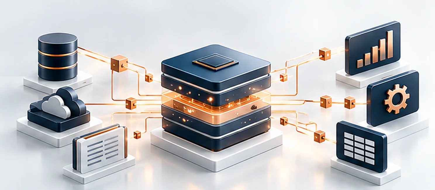Illustration: tax engine at the centre of connected data, reporting and automation modules