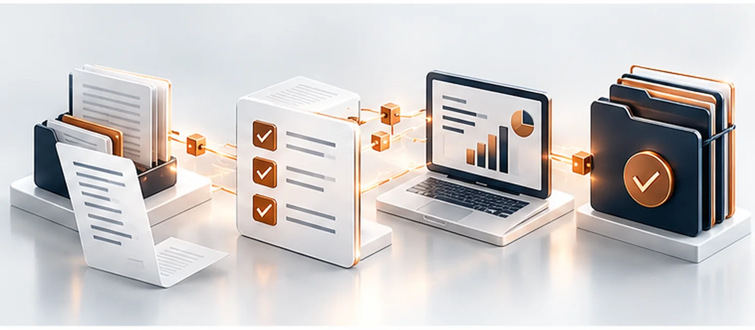 Illustration: tax documents, checklist, analysis and approved compliance file